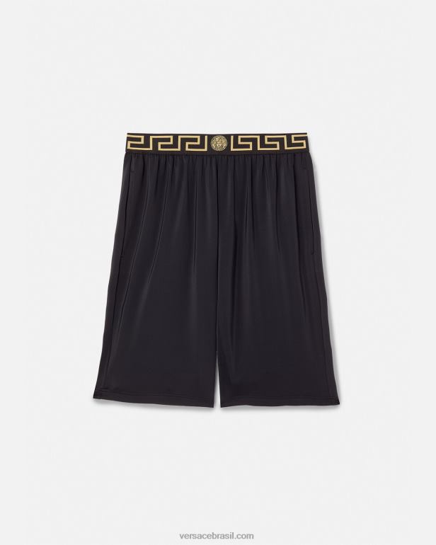 roupas P2TX1455 Versace greca border shorts longos preto homens
