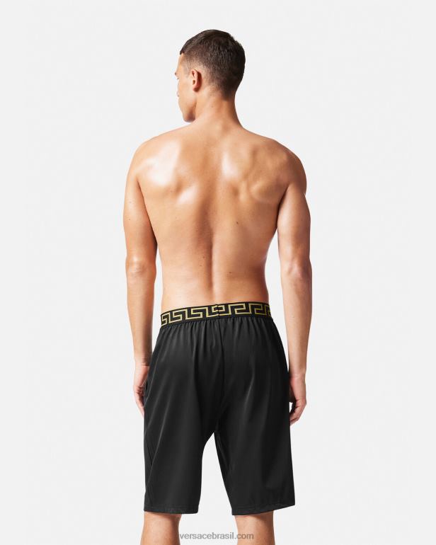 roupas P2TX1455 Versace greca border shorts longos preto homens