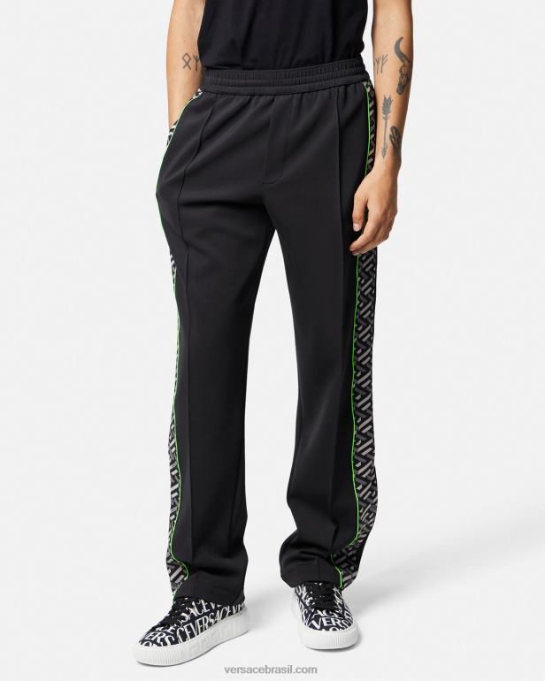 roupas P2TX1457 Versace calça esportiva de nylon la greca imprimir homens