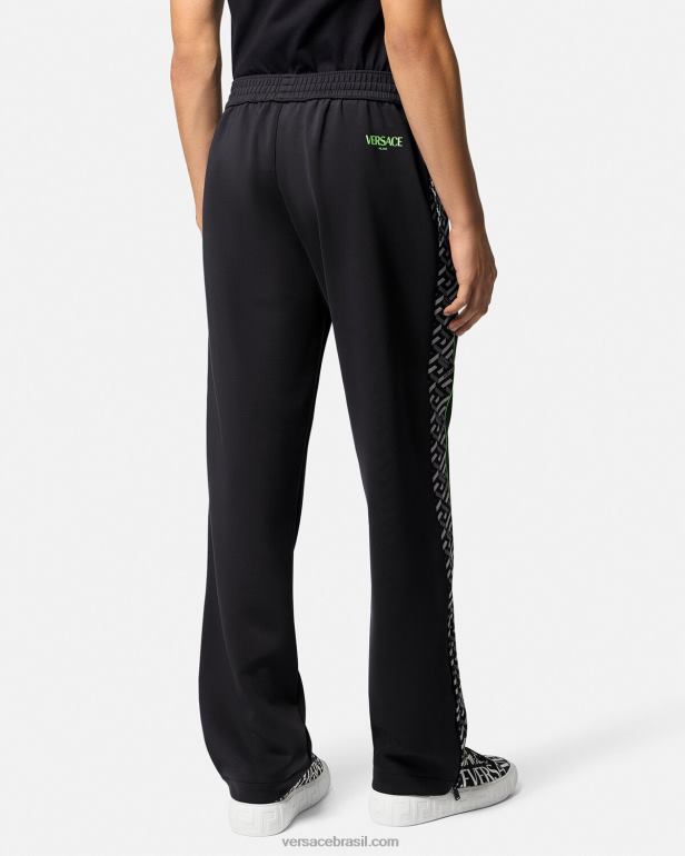 roupas P2TX1457 Versace calça esportiva de nylon la greca imprimir homens