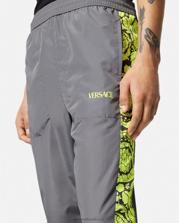 roupas P2TX1460 Versace calça esportiva barocco silhueta cinza e limão homens