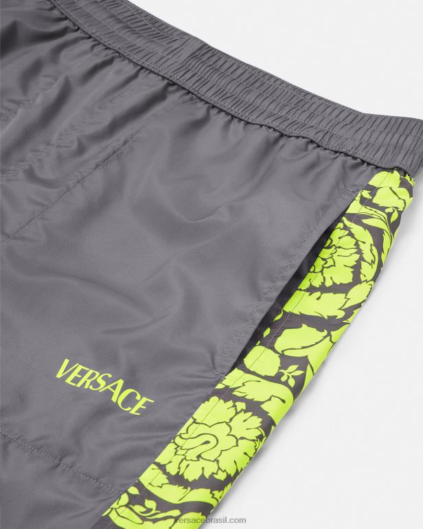 roupas P2TX1460 Versace calça esportiva barocco silhueta cinza e limão homens