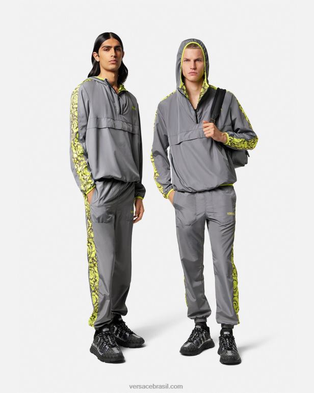 roupas P2TX1461 Versace jaqueta de ginástica barocco silhueta cinza e limão homens