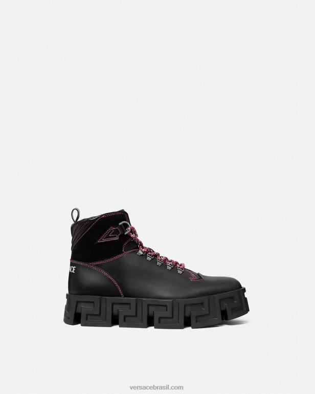 sapato P2TX1581 Versace botas de caminhada labirinto greca preto homens