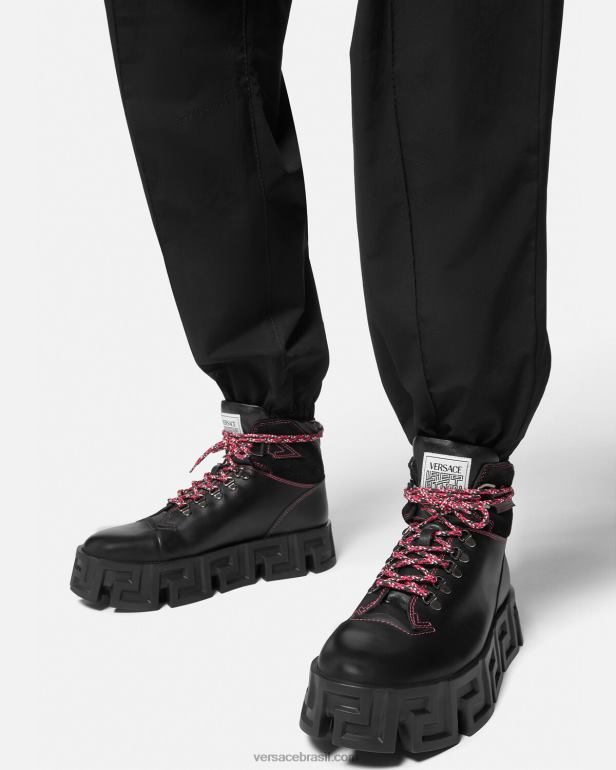 sapato P2TX1581 Versace botas de caminhada labirinto greca preto homens