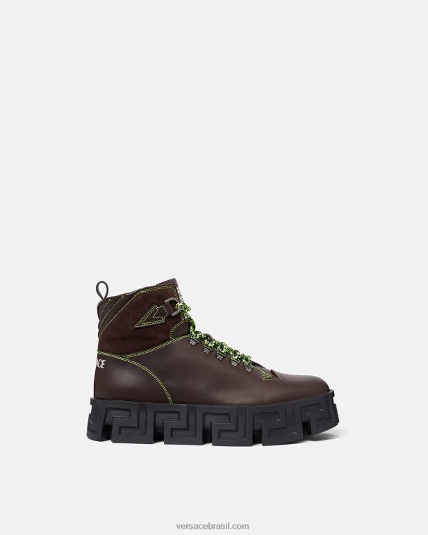 sapato P2TX1582 Versace botas de caminhada labirinto greca marrom homens
