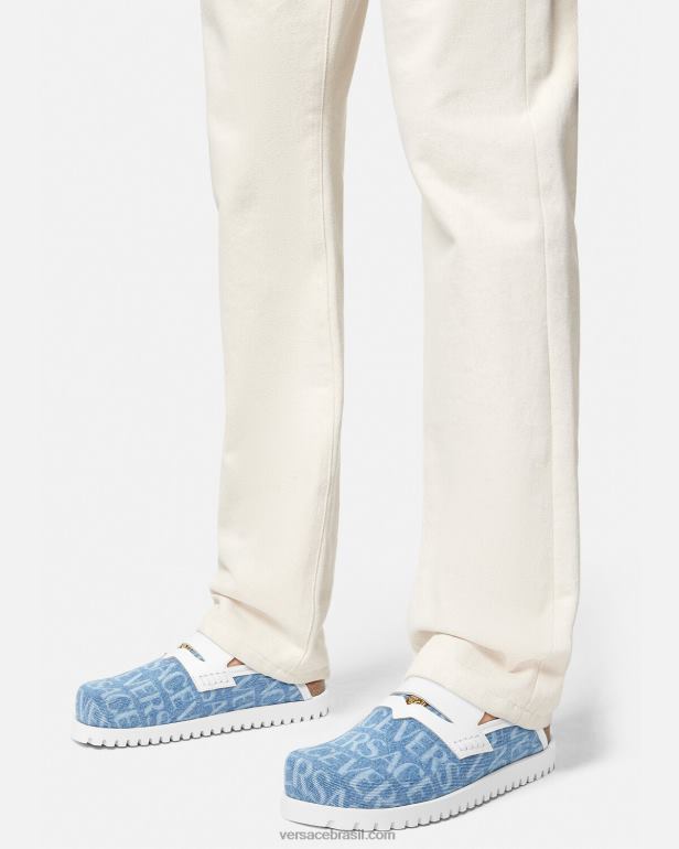 sapato P2TX1562 Versace mule allover jeans medusa azul claro homens