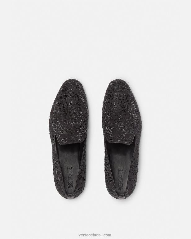 sapato P2TX1568 Versace chinelos de cristal com silhueta barroca preto homens