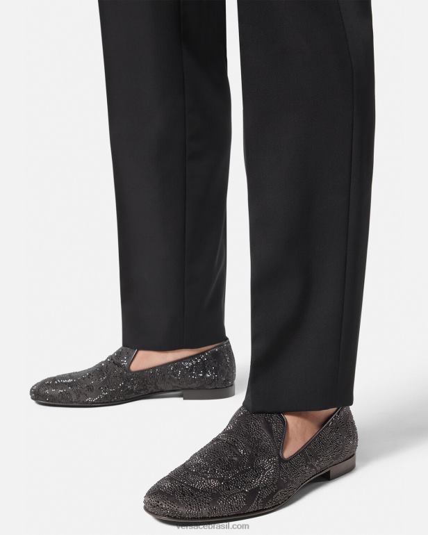 sapato P2TX1568 Versace chinelos de cristal com silhueta barroca preto homens