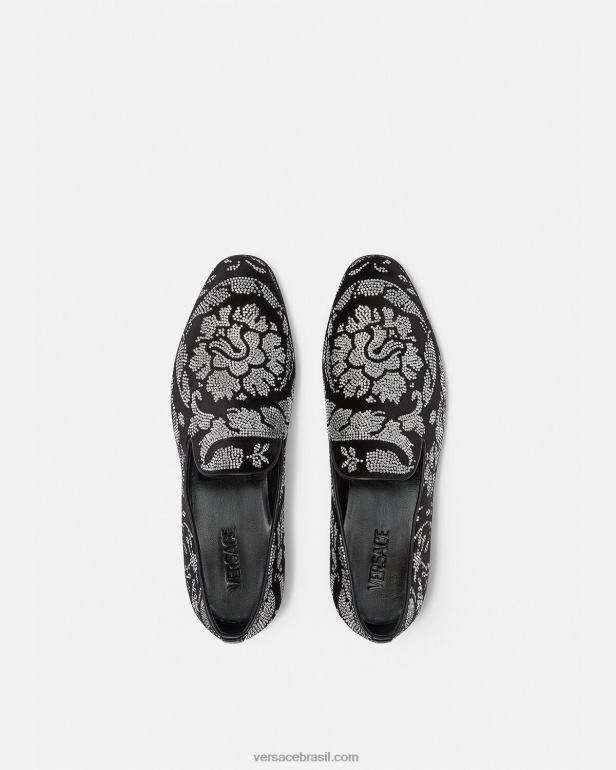 sapato P2TX1571 Versace chinelos com silhueta barroca com tachas preto homens