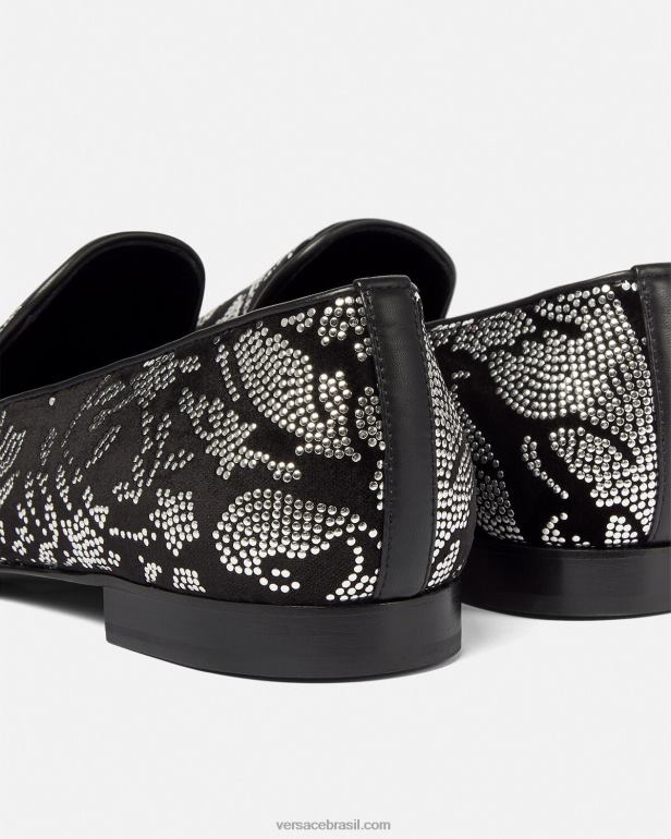 sapato P2TX1571 Versace chinelos com silhueta barroca com tachas preto homens
