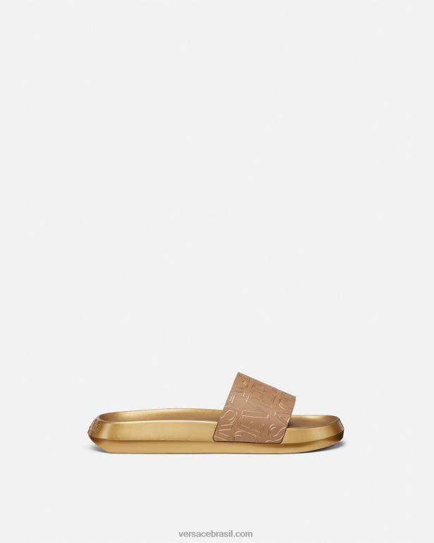 sapato P2TX1586 Versace todos os slides marrom e dourado homens