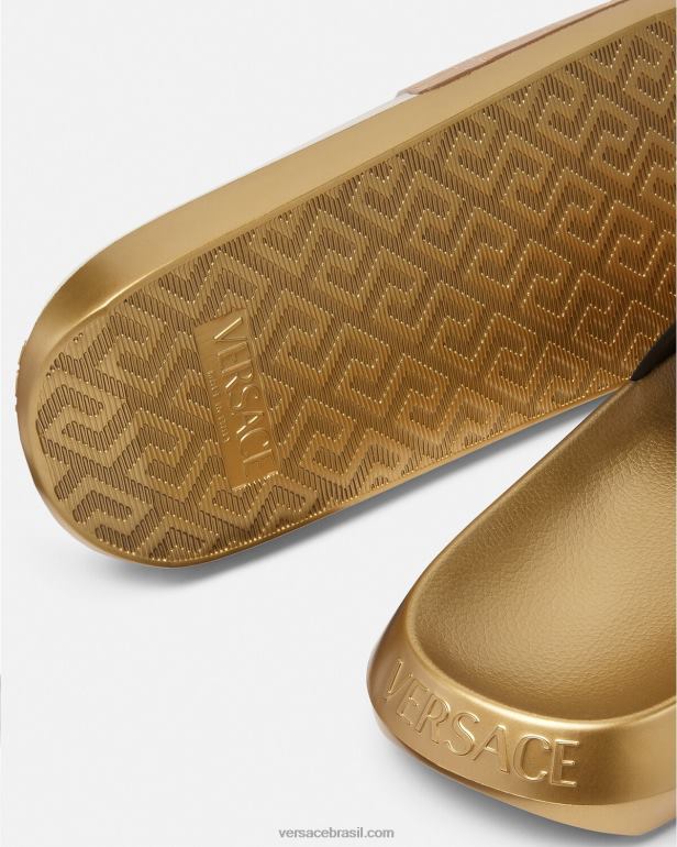 sapato P2TX1586 Versace todos os slides marrom e dourado homens