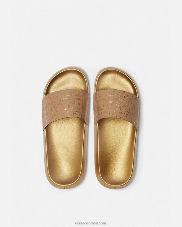 sapato P2TX1586 Versace todos os slides marrom e dourado homens