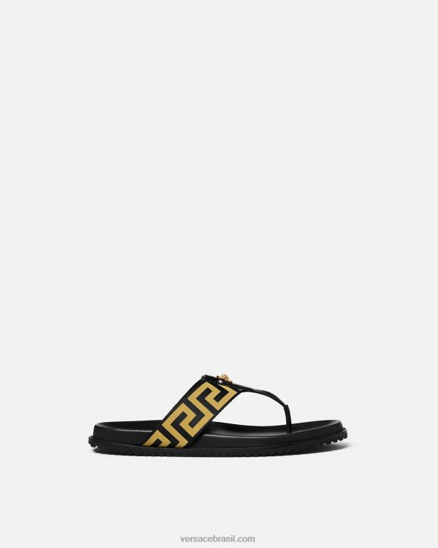 sapato P2TX1591 Versace sandalia medusa greca ouro Preto homens