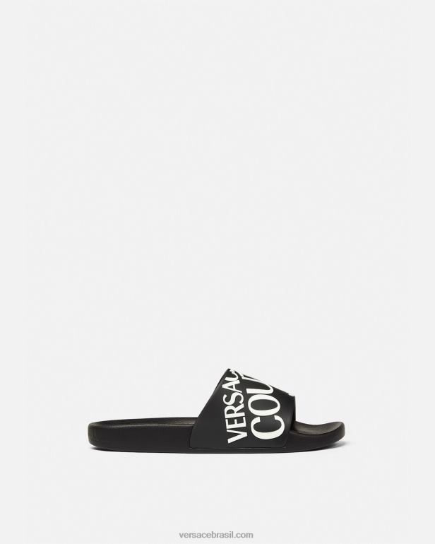 sapato P2TX2448 Versace slides de logotipo preto homens