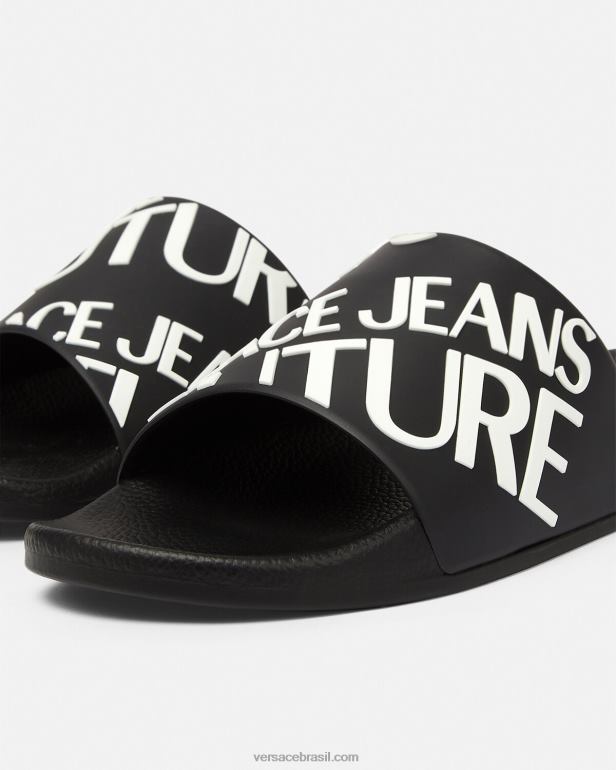 sapato P2TX2448 Versace slides de logotipo preto homens