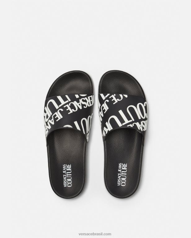 sapato P2TX2448 Versace slides de logotipo preto homens