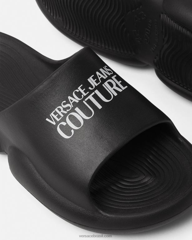 sapato P2TX2451 Versace slides do logotipo tago preto homens