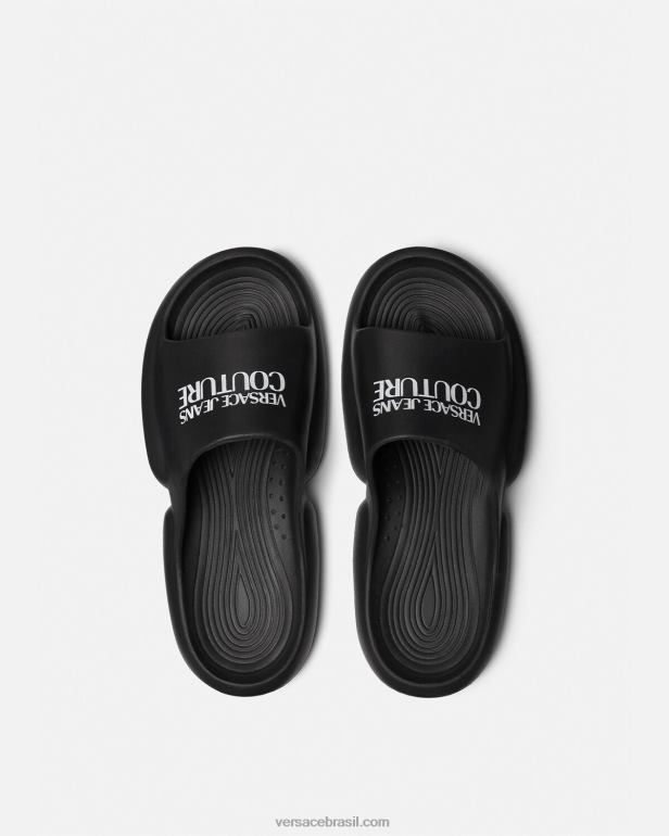sapato P2TX2451 Versace slides do logotipo tago preto homens