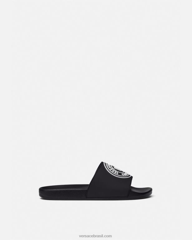 sapato P2TX2458 Versace slides do logotipo do v-emblem preto homens