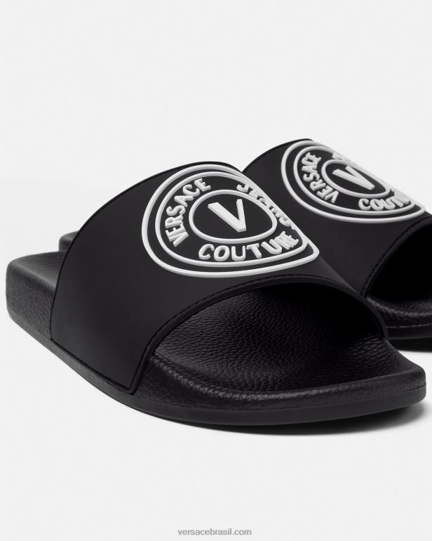 sapato P2TX2458 Versace slides do logotipo do v-emblem preto homens