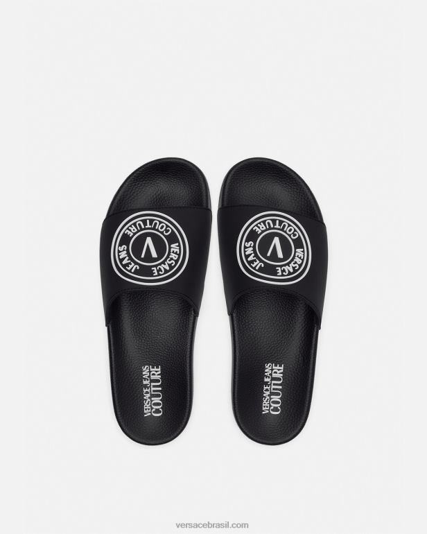 sapato P2TX2458 Versace slides do logotipo do v-emblem preto homens