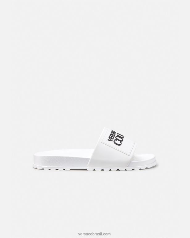sapato P2TX2467 Versace slides de borracha com logotipo branco homens