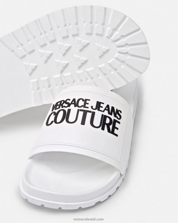 sapato P2TX2467 Versace slides de borracha com logotipo branco homens