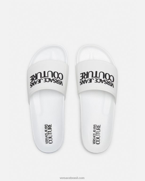 sapato P2TX2467 Versace slides de borracha com logotipo branco homens
