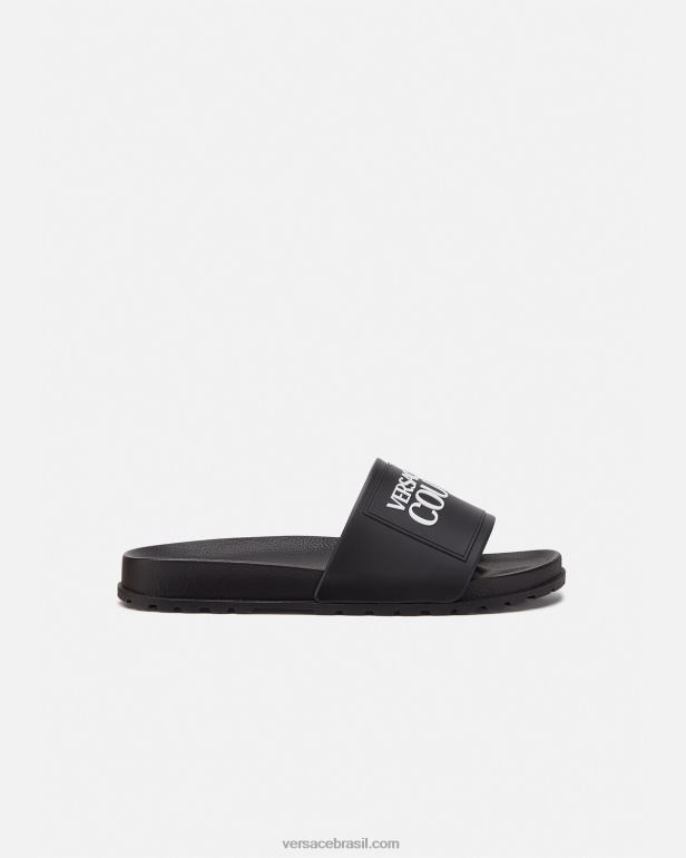 sapato P2TX2468 Versace slides de borracha com logotipo preto homens