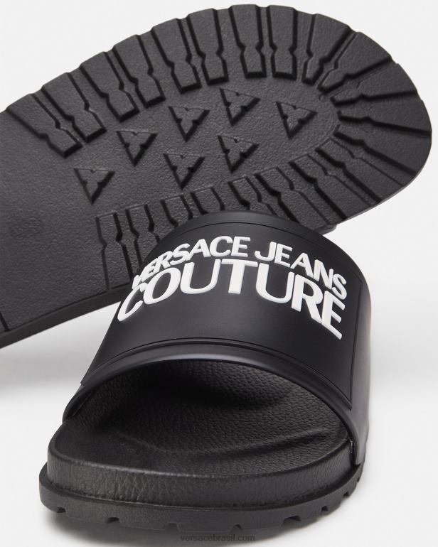 sapato P2TX2468 Versace slides de borracha com logotipo preto homens