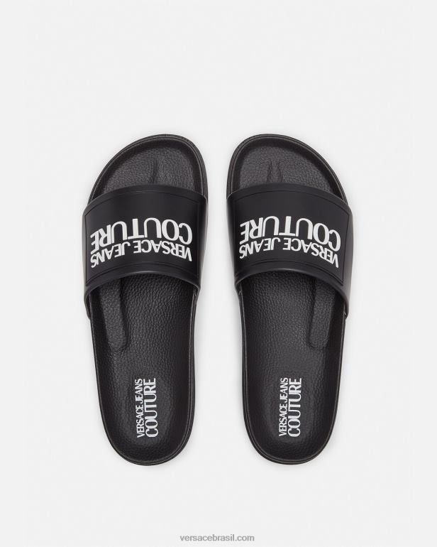 sapato P2TX2468 Versace slides de borracha com logotipo preto homens