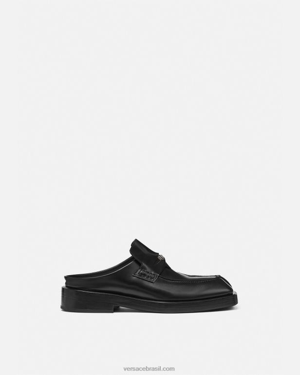 sapato P2TX1576 Versace mule loafer quadrado preto homens