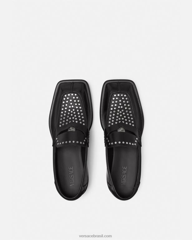 sapato P2TX1578 Versace mocassins quadrados com tachas preto homens