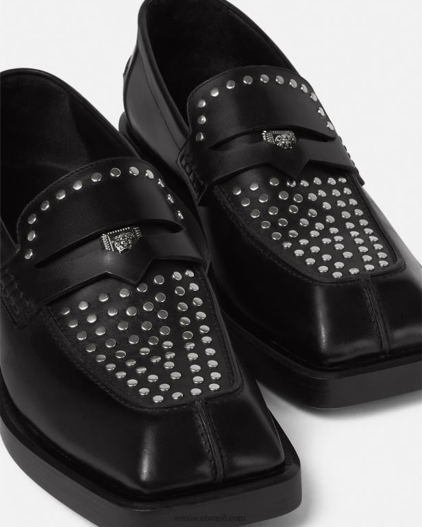 sapato P2TX1578 Versace mocassins quadrados com tachas preto homens