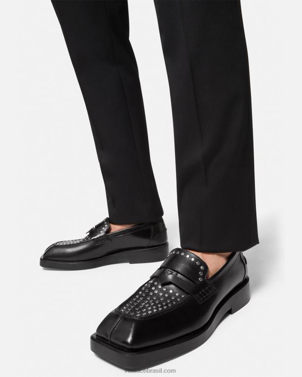 sapato P2TX1578 Versace mocassins quadrados com tachas preto homens