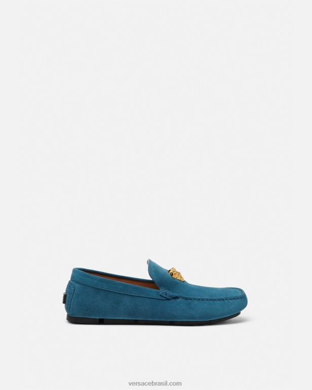 sapato P2TX1600 Versace tenis la medusa camurça azul homens