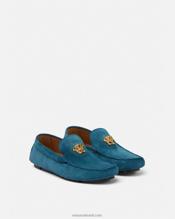 sapato P2TX1600 Versace tenis la medusa camurça azul homens