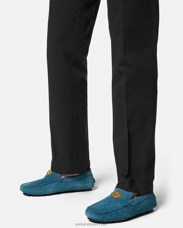 sapato P2TX1600 Versace tenis la medusa camurça azul homens