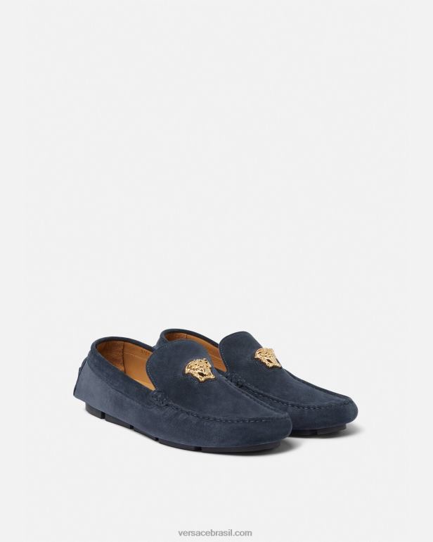 sapato P2TX1604 Versace tenis la medusa camurça marinha homens