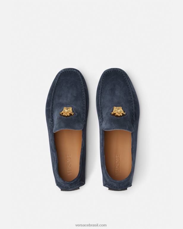 sapato P2TX1604 Versace tenis la medusa camurça marinha homens