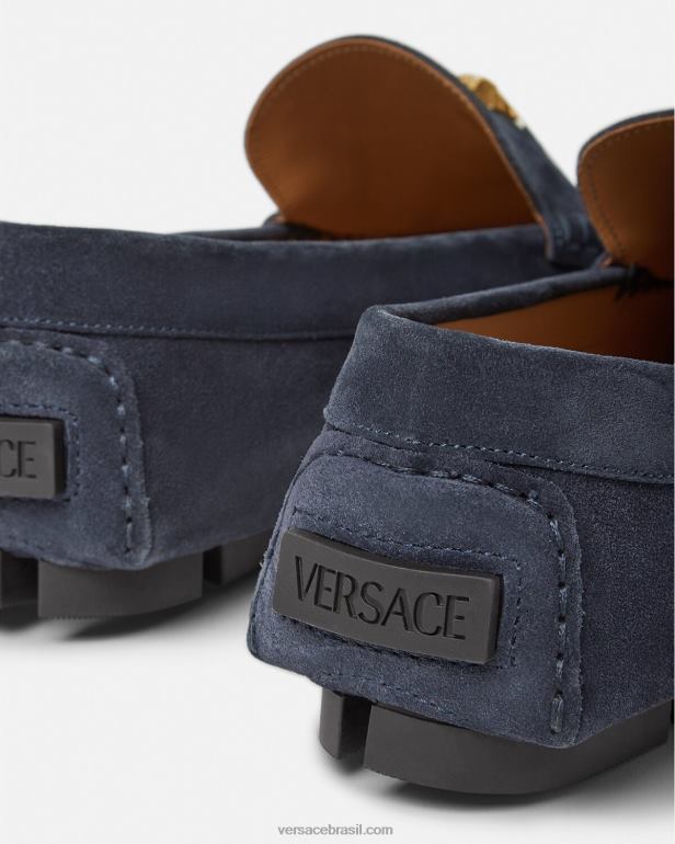 sapato P2TX1604 Versace tenis la medusa camurça marinha homens