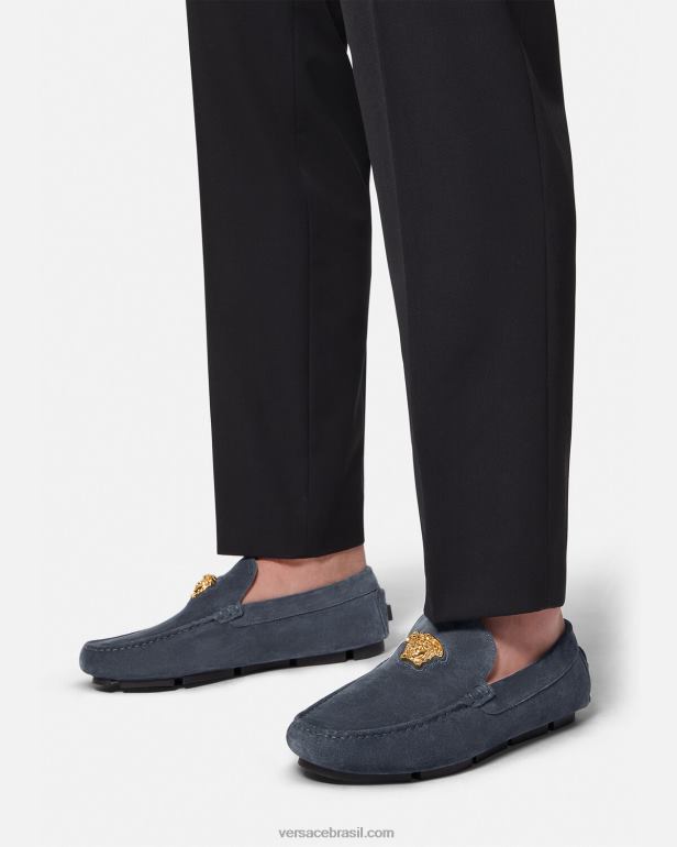 sapato P2TX1604 Versace tenis la medusa camurça marinha homens