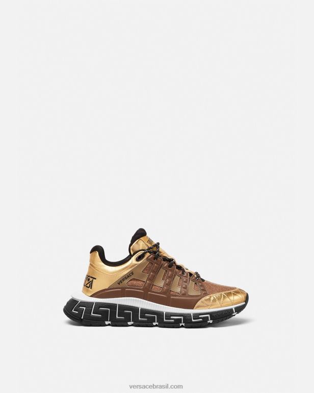 sapato P2TX1512 Versace tênis trigreca marrom e dourado homens