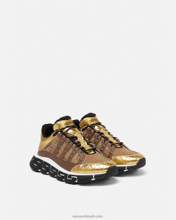 sapato P2TX1512 Versace tênis trigreca marrom e dourado homens
