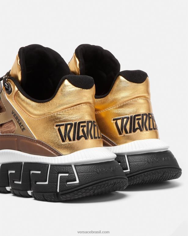 sapato P2TX1512 Versace tênis trigreca marrom e dourado homens