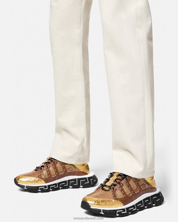 sapato P2TX1512 Versace tênis trigreca marrom e dourado homens