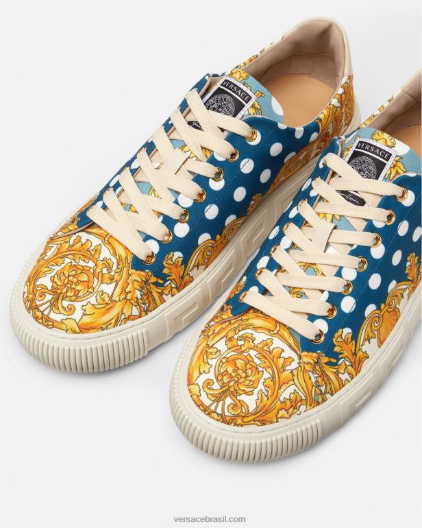 sapato P2TX1516 Versace tênis seashell barroco greca imprimir homens