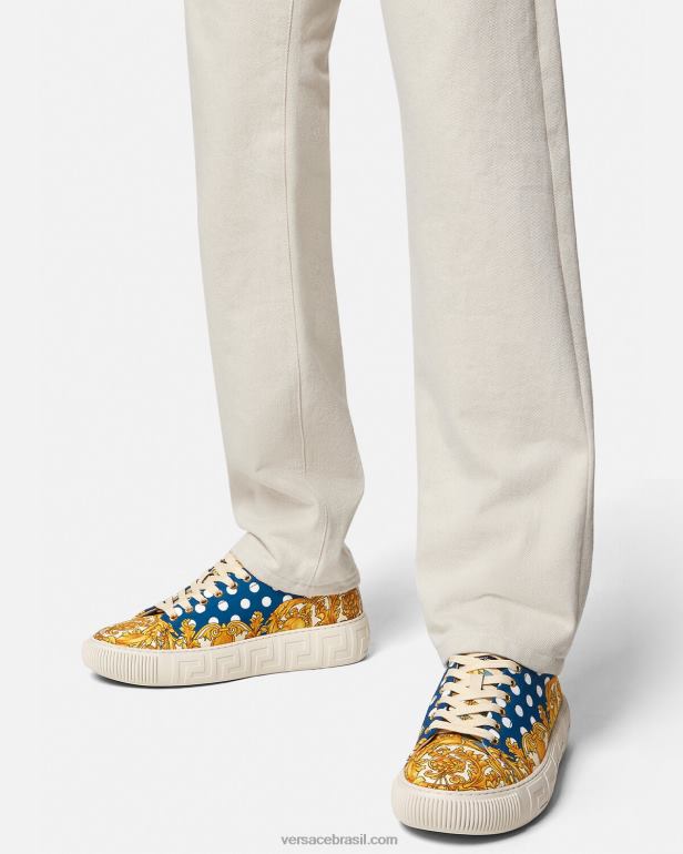 sapato P2TX1516 Versace tênis seashell barroco greca imprimir homens